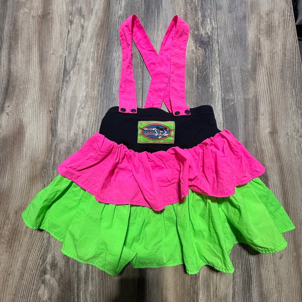 90s Kids Eve Too! Suspender Skirt Neon Pink Green Tiered Retro Kidcore Size 5